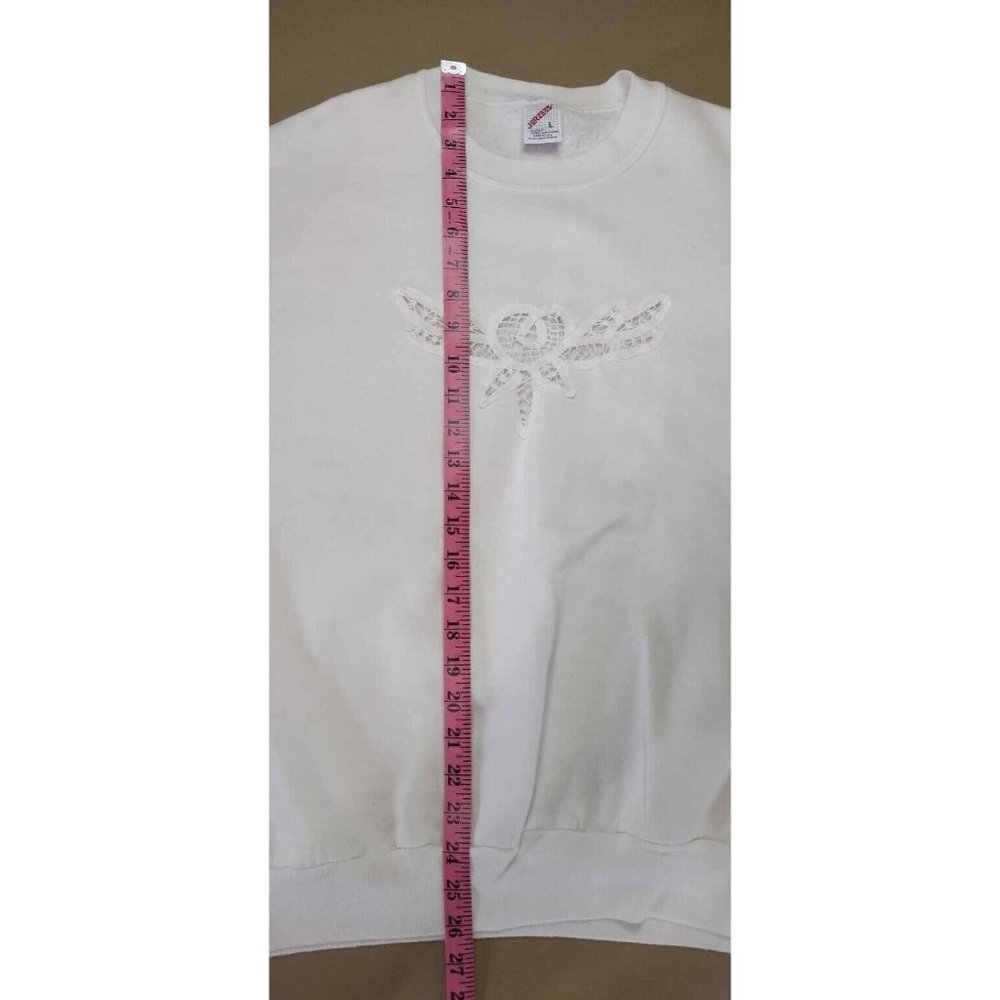 Vintage Jerzees Lace Accent White Sweatshirt Sz L Made In USA - Picture 5 of 6